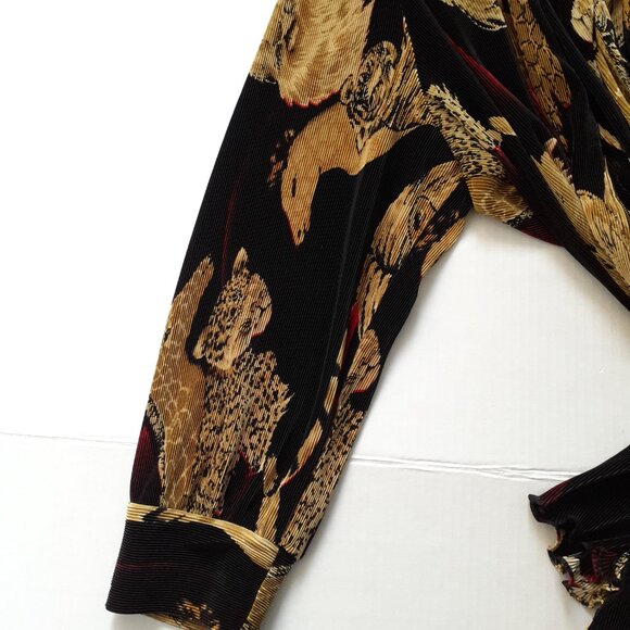 LS Collections Accordion Pleat Open Front Novelty Lion Tiger Jacket Black Size L - Picture 6 of 14